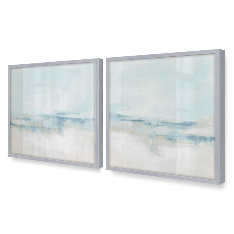 Ensemble de 2 impressions sur toile Cloudy Shoreline Hues, H 17,5 po x l 35 po, Cadre en chrome poli