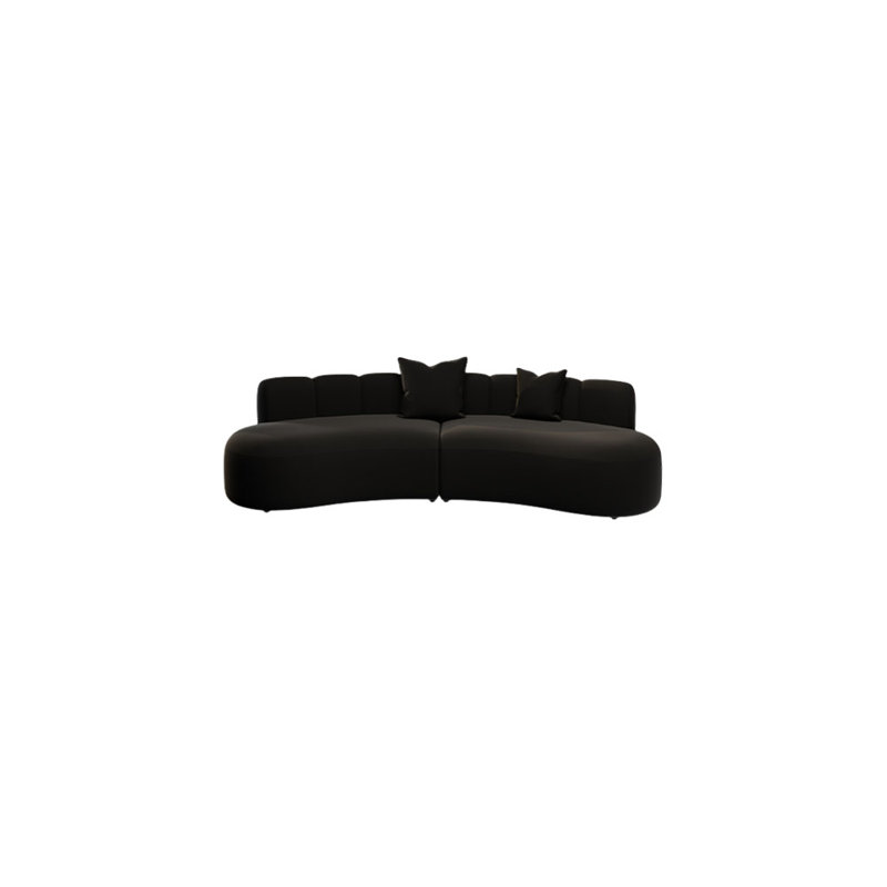 Black semi-circular curved corner sofa, 25.59" H x 94.49" W x 33.47" D, 3