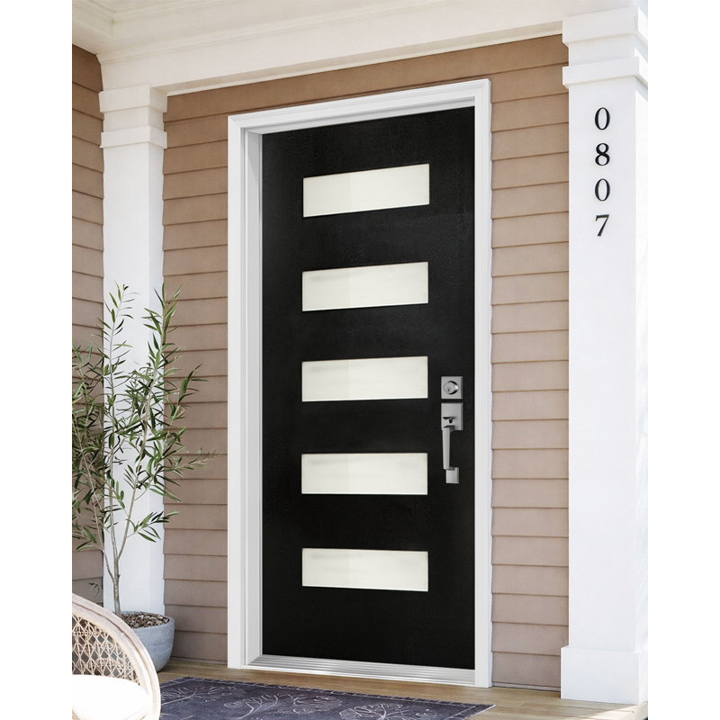 36 po X 80 po Porte d'entrée noire avec verre givré - entrée à gauche; Texture lisse, Gauche