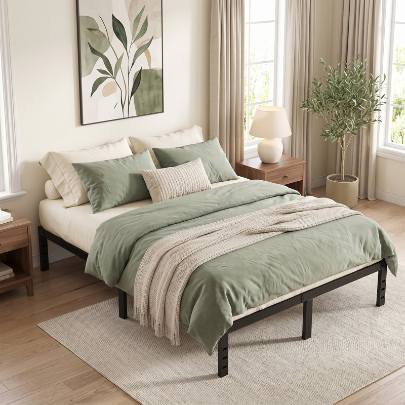 Cadre de lit plateforme robuste en métal noir, format Queen, 80 pouces (203 cm), rangement sous le lit, sans sommier, sans besoin de sommier tapissier.