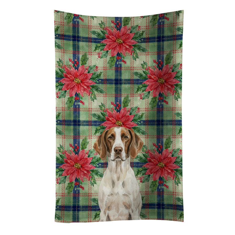 Liver and White Pointer Christmas PoinsettIas Kitchen Towel, Liver/White Pointer