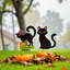 Piquets de jardin Chat Noir pour l'Halloween, ensemble de 2