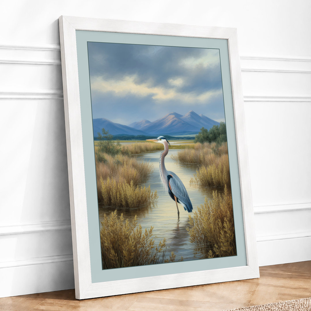 Heron in Wetland Coastal - Framed Print