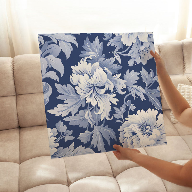 «Botanical Navy», style William Morris, motif damassé classique, reproduction d'art non encadrée, H 14 po x l 14 po