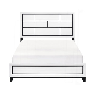 Modern Contemporary White Finish Queen Bed 1Pc Wooden Bedroom Furniture Black Line Design