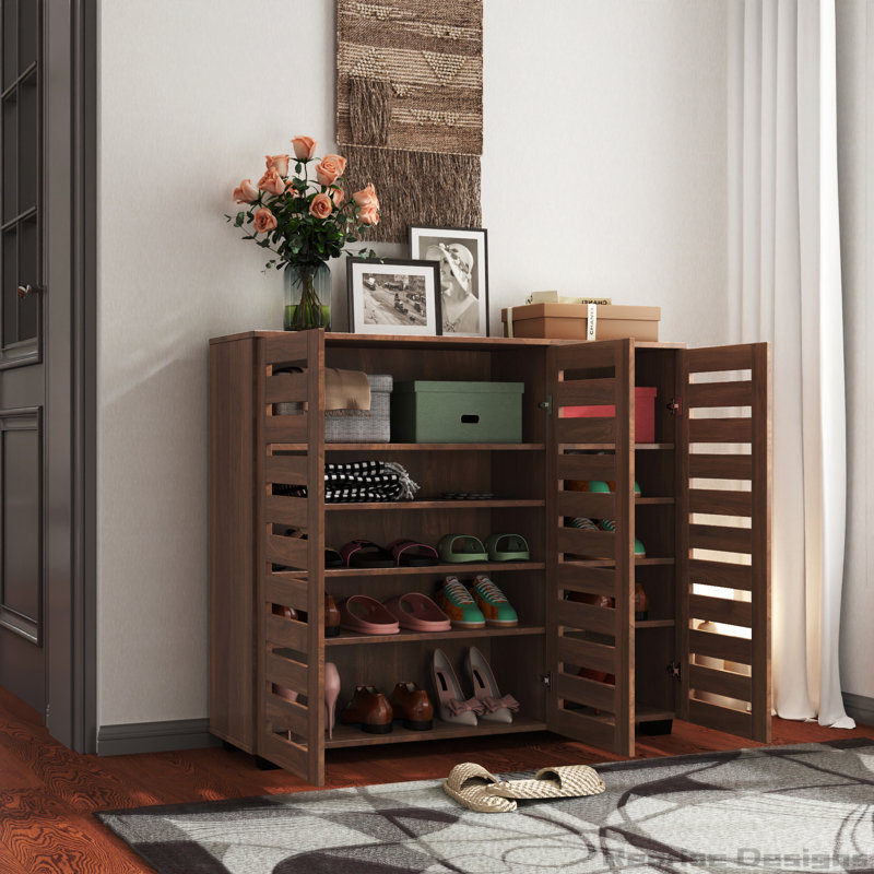 Armoire de rangement à chaussures à 5 niveaux avec tablettes réglables, Noyer