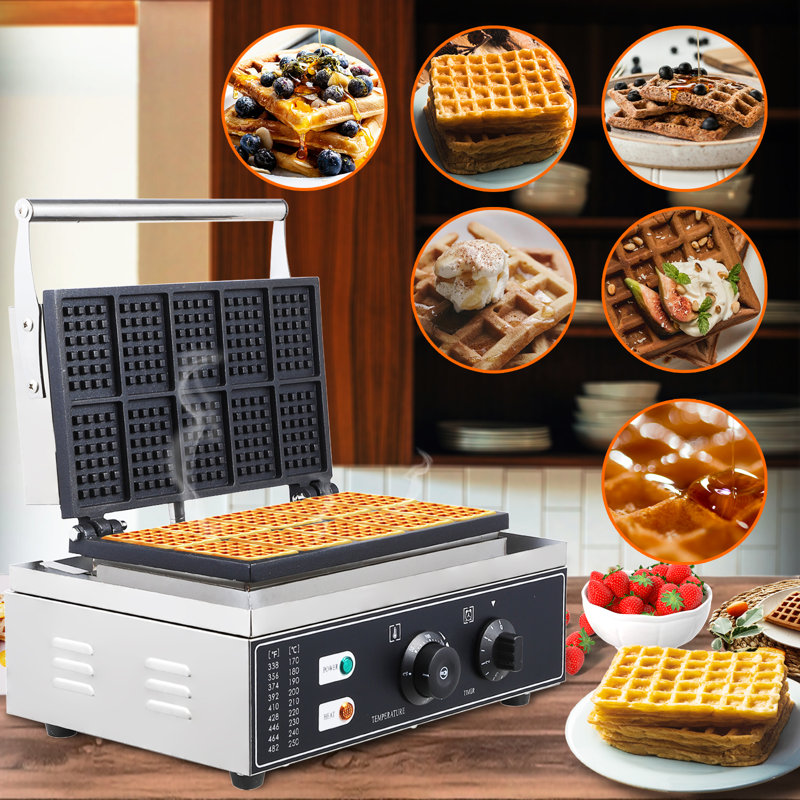Gaufrier professionnel rectangulaire de 10 pièces, gaufrier électrique belge antiadhésif 110 V, acier inoxydable avec revêtement antiadhésif pour restaurants et boulangeries