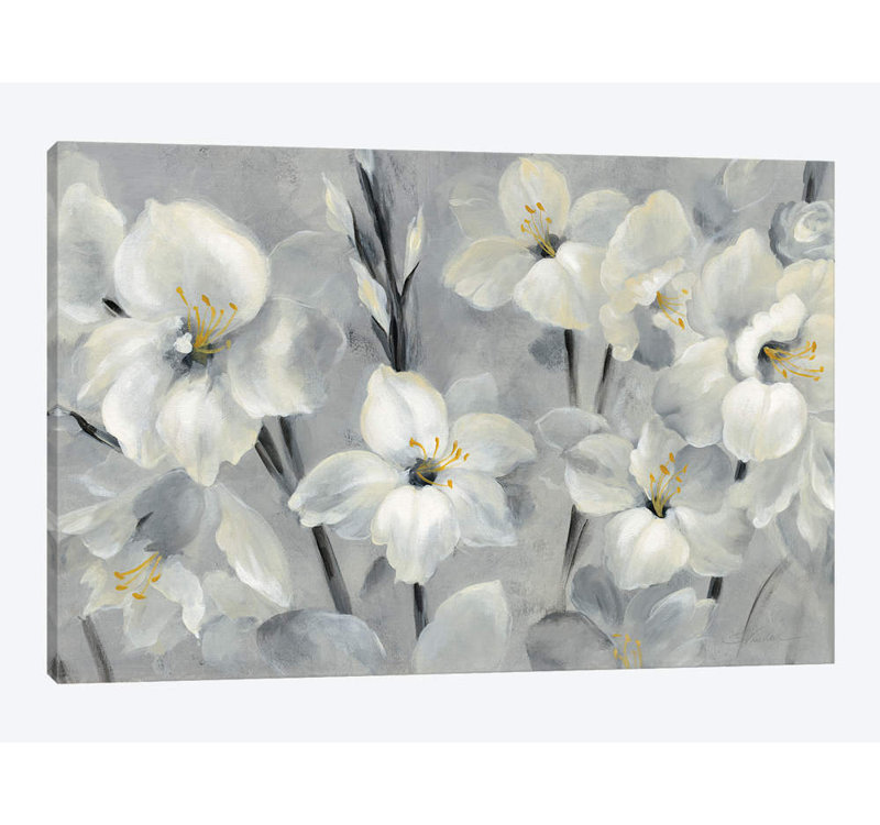 « fleurs on gray », reproduction sur toile, H 40 po x l 60 po x P 1,5 po, Toile tendue, Pas de tapis