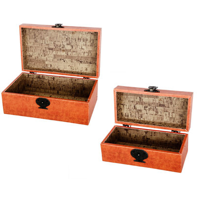 Ensemble de 2 boîtes de rangement, imprimé chiens de chasse et calèche, brun
