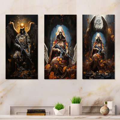 «Gold», Gardian, ange, crâne pop art I, ensemble d'art sur toile Pop Art, lot de 3