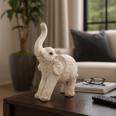 Minimalist Resin Elephant Figurine Object for Home Decor - Decorative Sculptural Statue Accent for Table, and Living Room Decorations