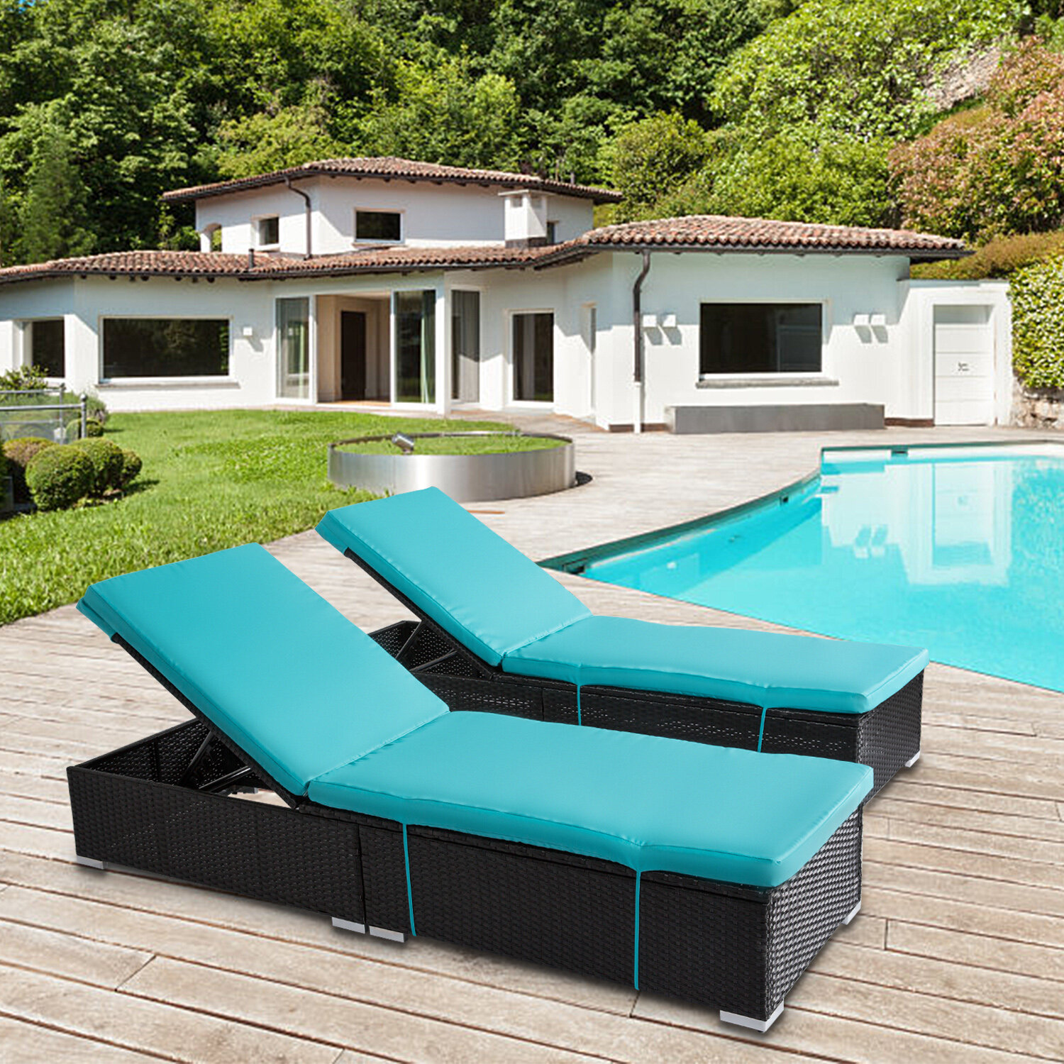 Putney sun lounger set cheap with cushions and table