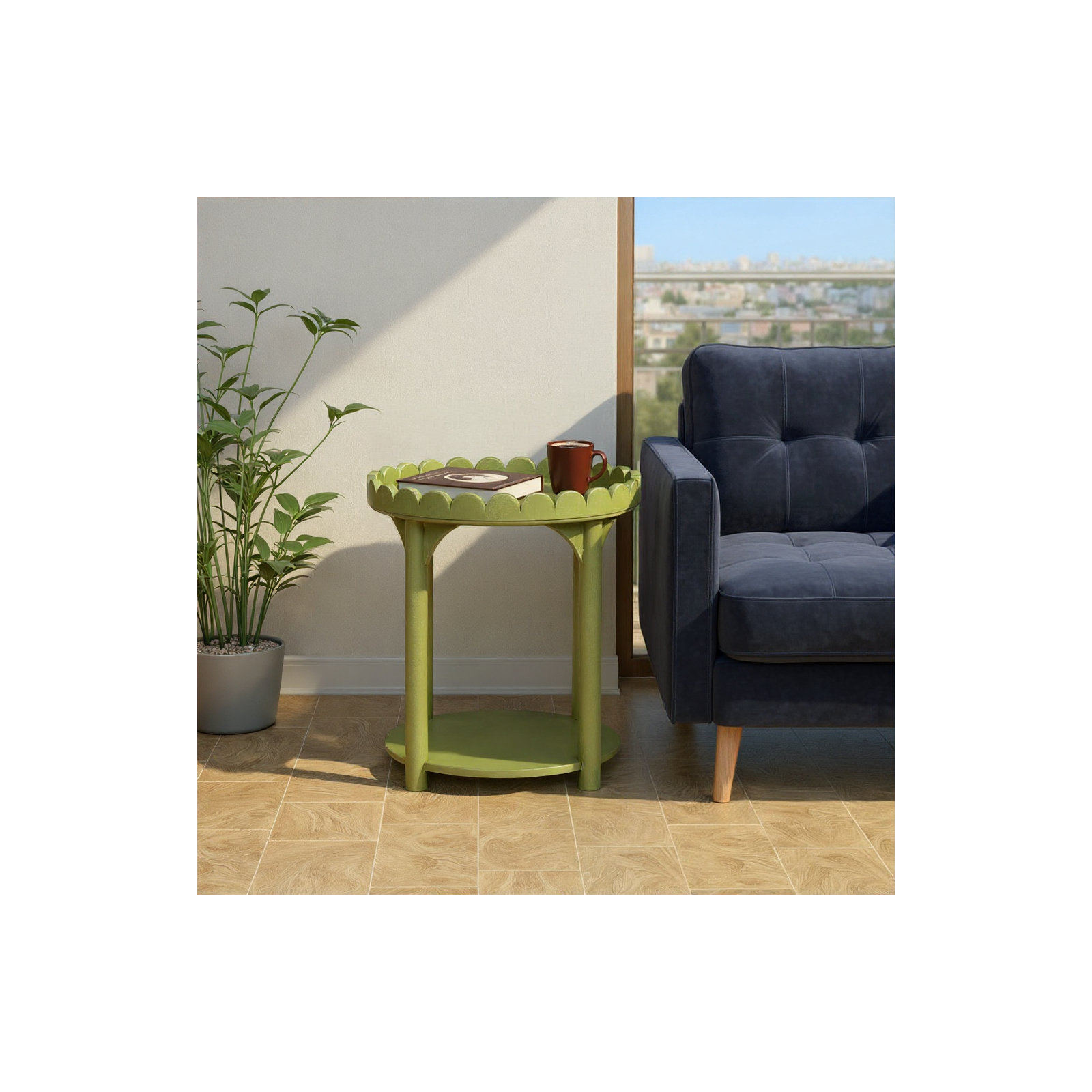 Madeline Scalloped Round Side Table, Green