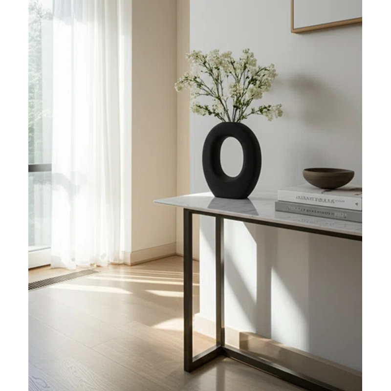 Sculptural Ceramic Textured Table Vase for Home Decor - Modern Open Cutout Flower Vase for Shelf and Living Room Accent
