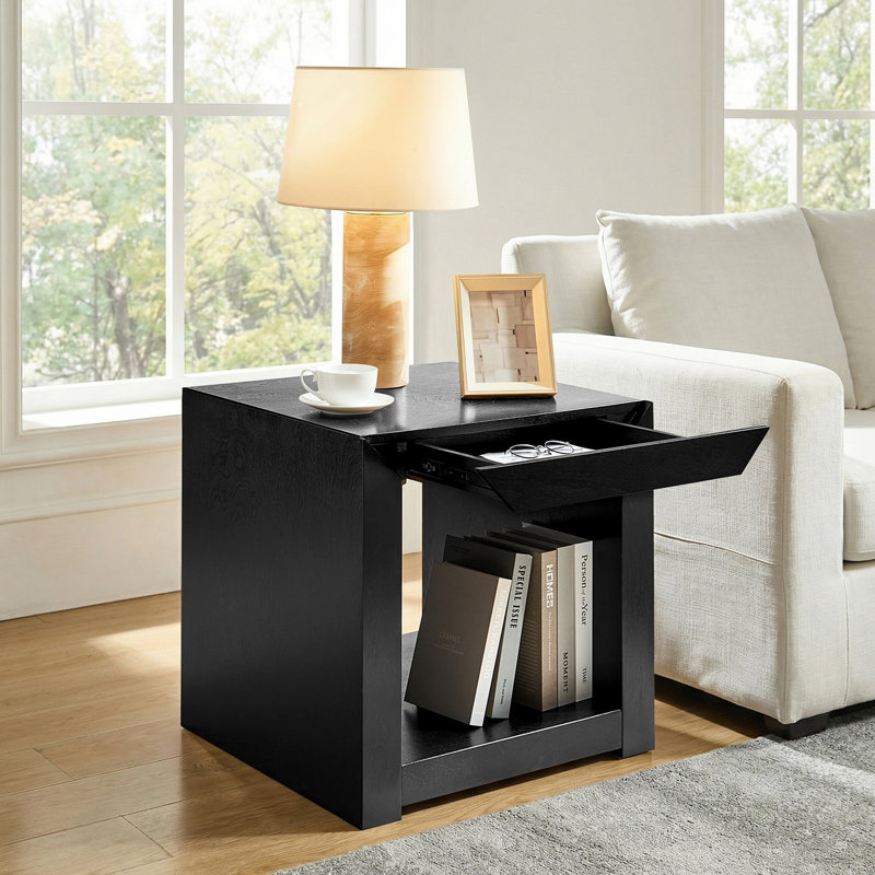 Table de bout moderne en bois l 24 po avec 1 tiroir caché Casella, Noir