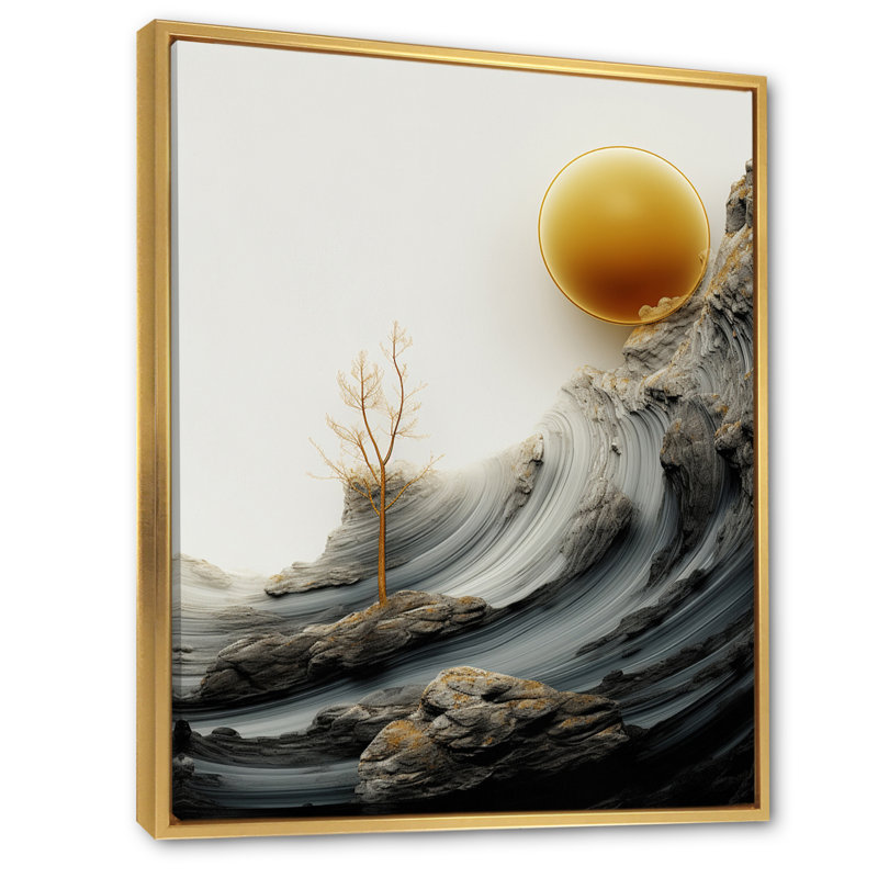" Abstract Seascape Full Moon Wildness ", 40" H x 30 " W x 1.5" D, Gold Floater Frame