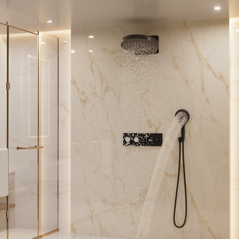 Thermostatic Complete Rainfall Shower System with Rough in-Valve, Matte Black