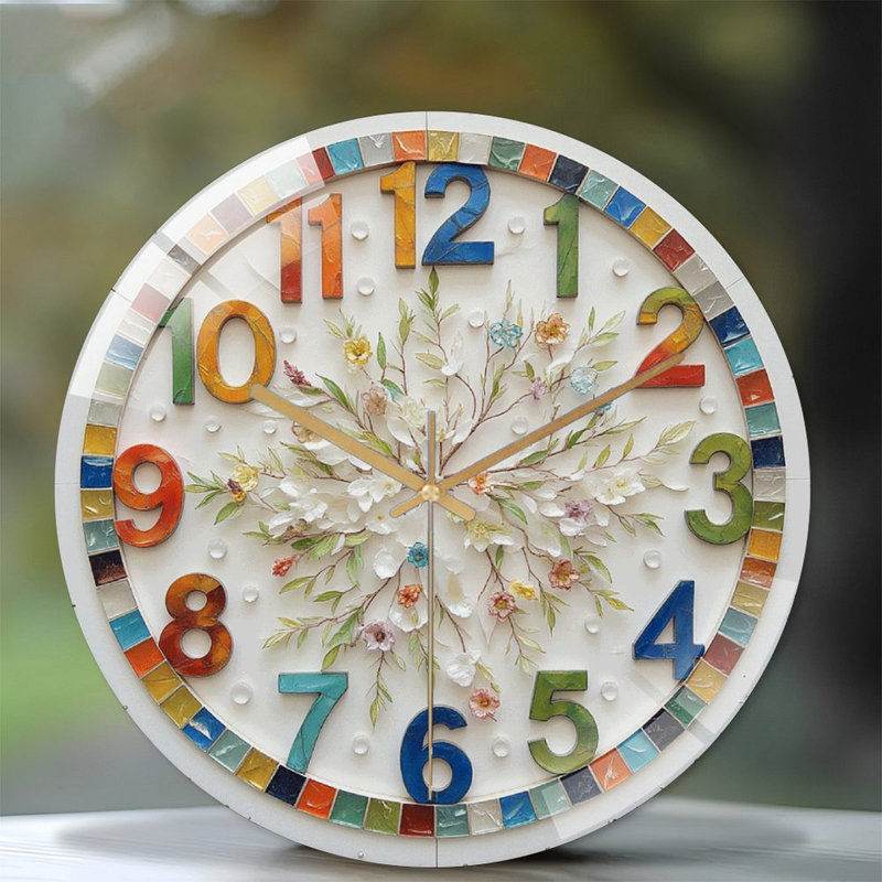 Horloge murale décorative florale avec horloge murale moderne en verre 12 po