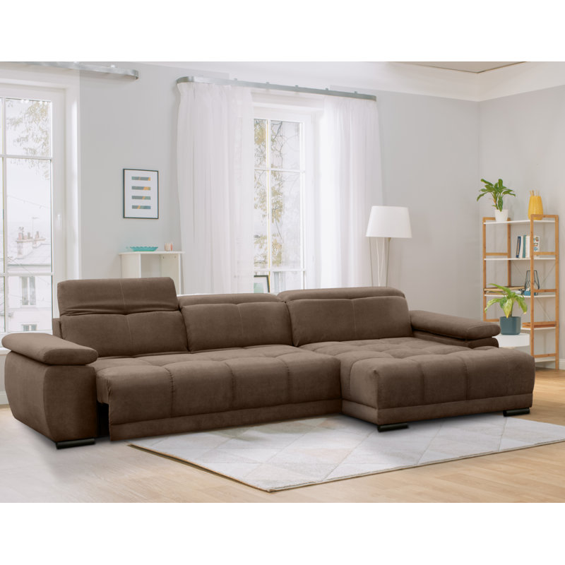 Jafiya 4 Seater Velvet Sofa Bed, Right Hand Facing, Brown