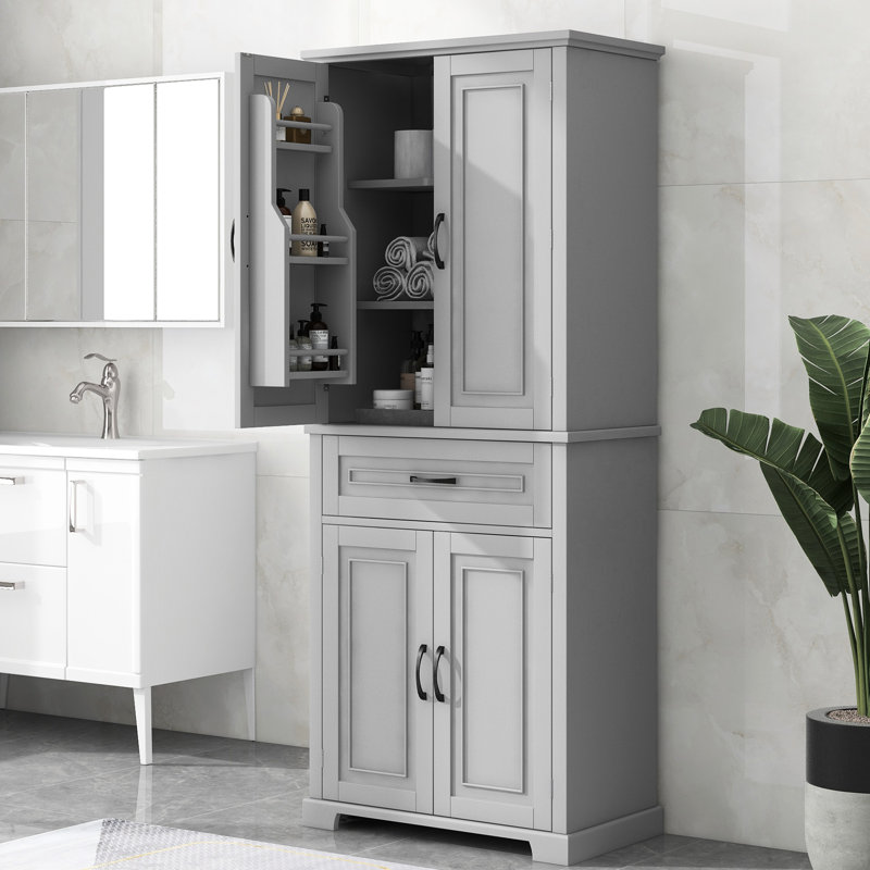 Armoire de salle de bain grise - spacieuse, 1 tablette réglable, armoire basculante en finition, plusieurs compartiments