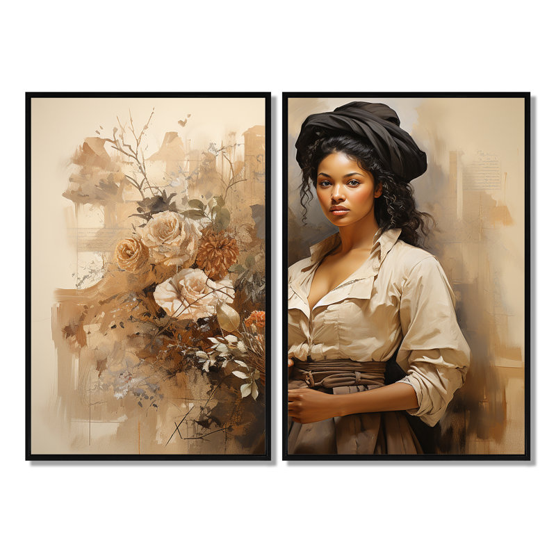 Portrait africain africain - art mural gris, 2 pièces, H 36 po x l 48 po, Reproduction encadrée sans passe-partout, Noir