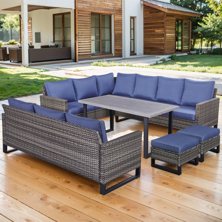 Nazime Wicker 9 - Person Modular Patio Conversation Sets with Cushions