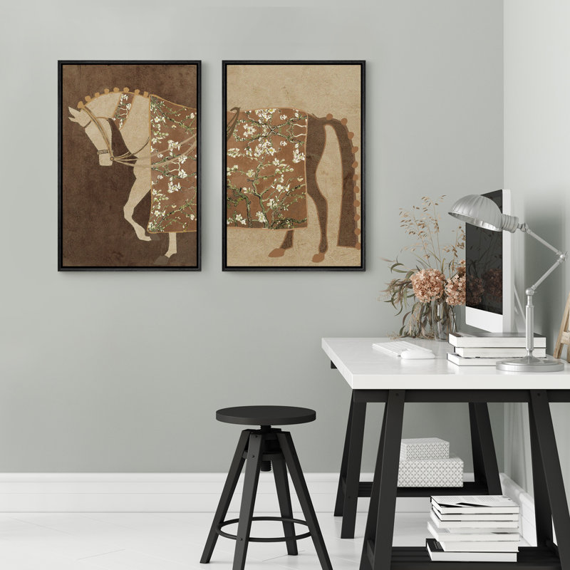 Abstrait abstrait cheval beige Moody fleur rétro antique rétro rustique Wall Art Decor, Noir, H 24 po x l 16 po