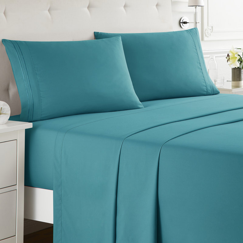  Double Brushed Hotel Luxury Sheet Set with Extra Soft Sheets & Pillowcases, Teal, Queen