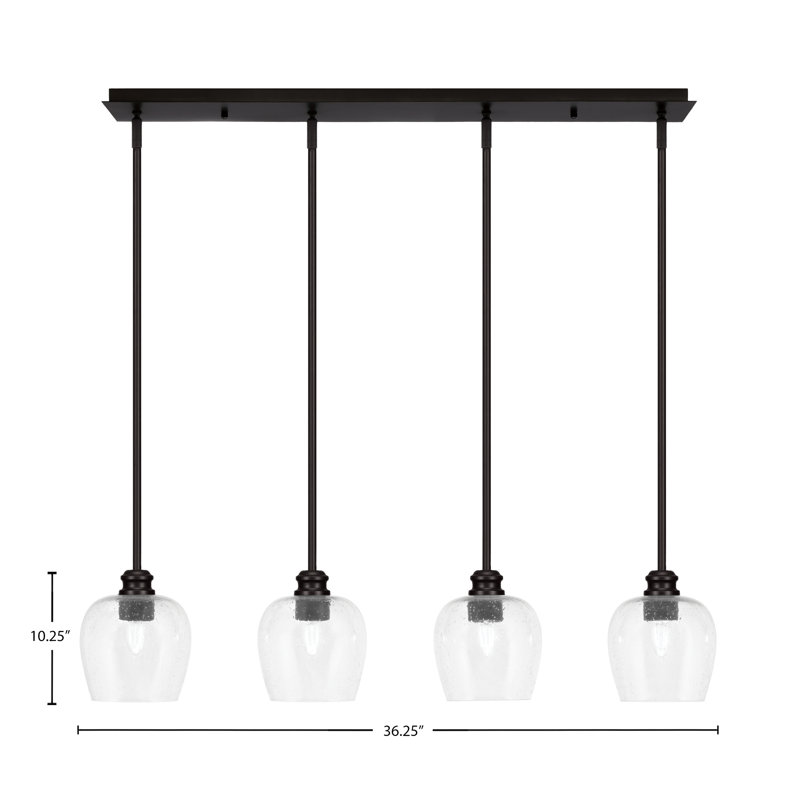 Luminaire suspendu linéaire 4 lumières avec verre de 6 po Edge, Transparent, Espresso
