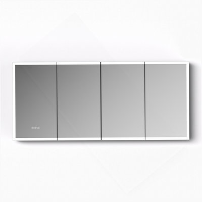 LED Lighted Medicine Cabinet With Mirror, 72*32Inches Bathroom Mirror Cabinet With Lights,Recessed Or Wall Mounted, 3 Color Temperaturesanti-Fog