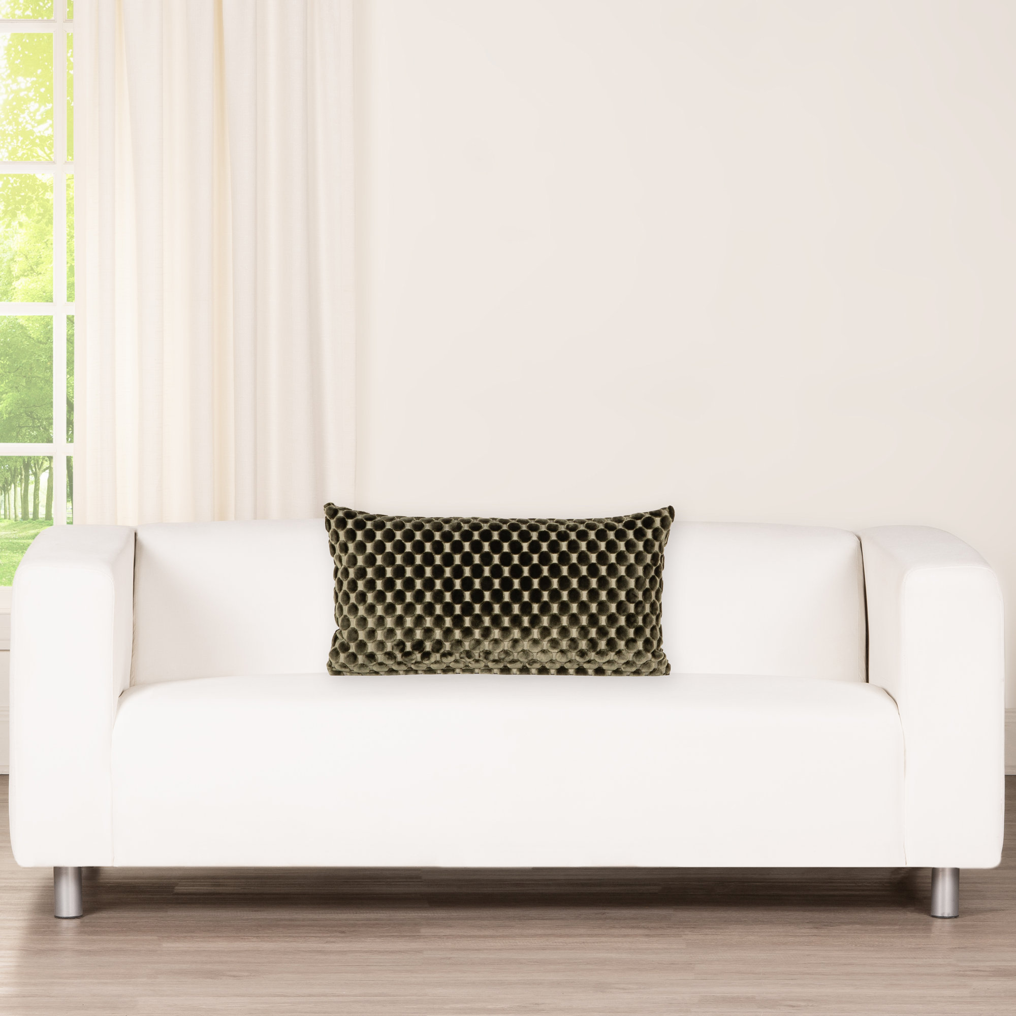 Nirvan Velvet Dot Throw Pillow, Rectangle 14"H x 26"W, Green, Feather