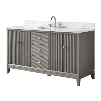 Caldwell 60" Single Sink Freestanding Bathroom Vanity with Engineered Marble Top