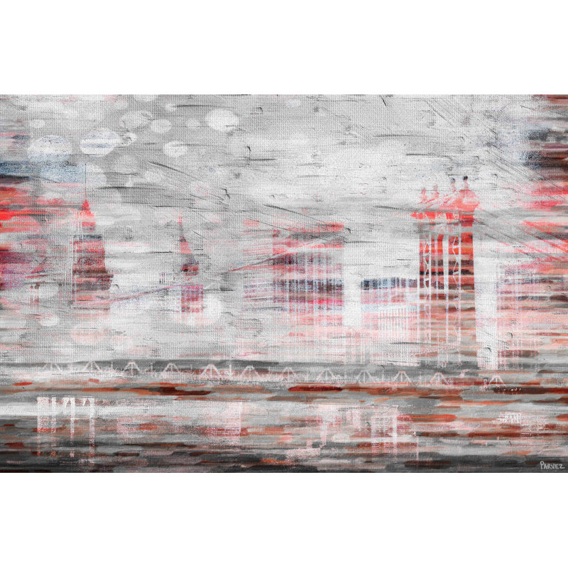 Abstract Red and Gray Cityscape Canvas Print, 18" x 12"