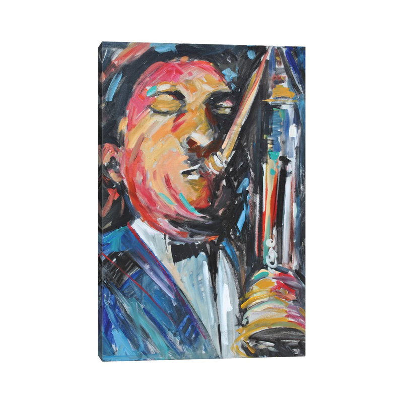 Sax Man 1 Piece Painting on Canvas, 66.04cm H x 45.72cm W x 1.91cm D, Wrapped Canvas