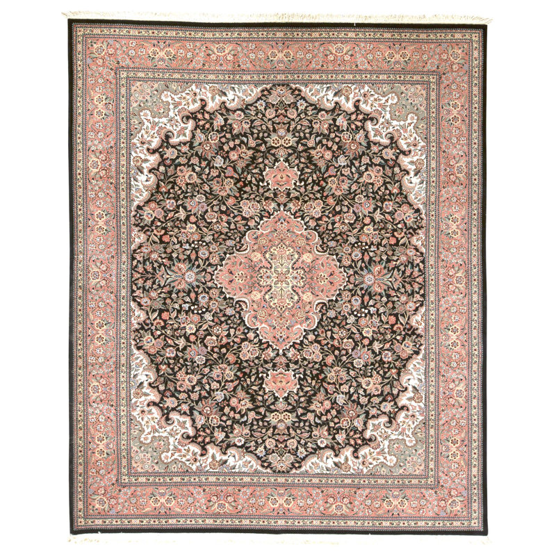 High-Quality Hand-Knotted Black And Rose Area Rug