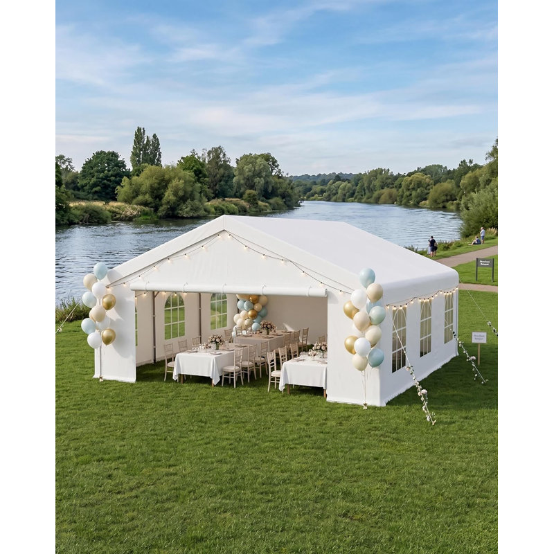 Tente de réception robuste 20 po x 20 pi - Auvent extérieur imperméable avec moustiquaire et portes à enroulement, abri pour événements en acier galvanisé avec parois latérales amovibles