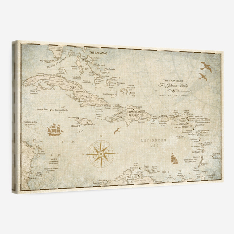 Personalized Beige I Push Pin Caribbean Map, 16" H x 24" W, Yes