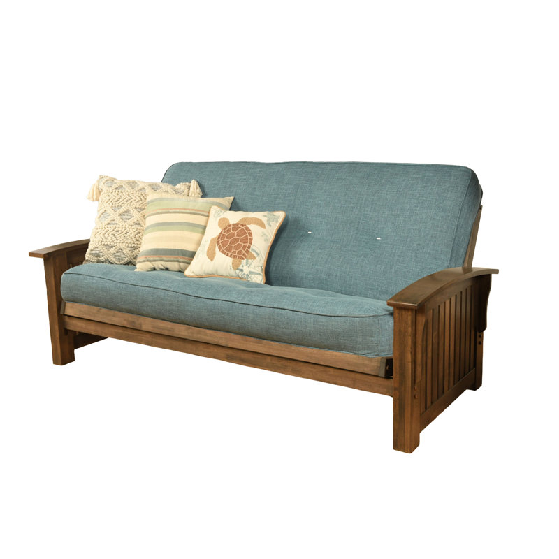 Stratford Full 83" Wide Futon Frame and Mattress, No, Linen Aqua