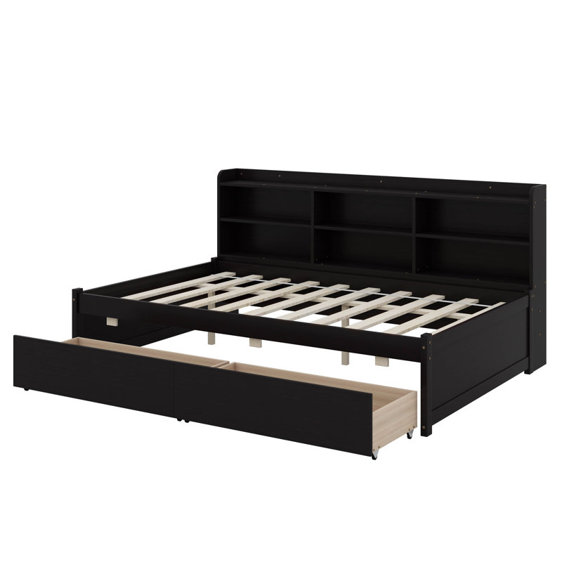 Bed With Side Bookcase, Drawers, Full