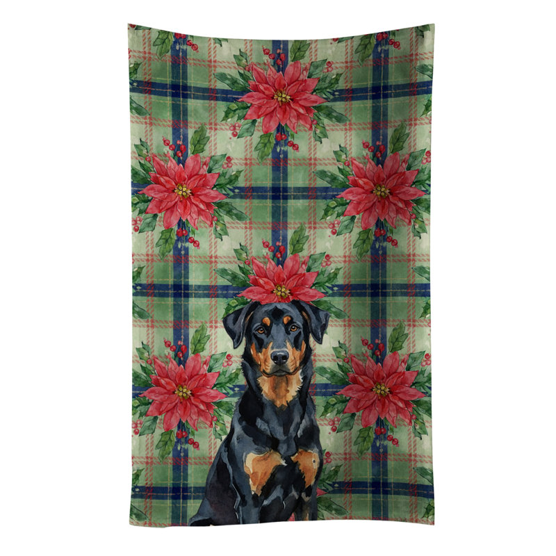 Beauceron Christmas PoinsettIas Kitchen Towel, Black/Brown Beauceron