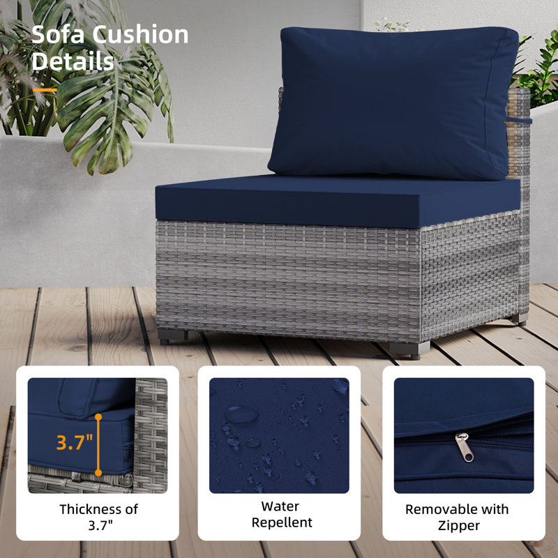 Ensemble de conversation en rotin 5 pièces avec coussins Chucky, Navy Blue