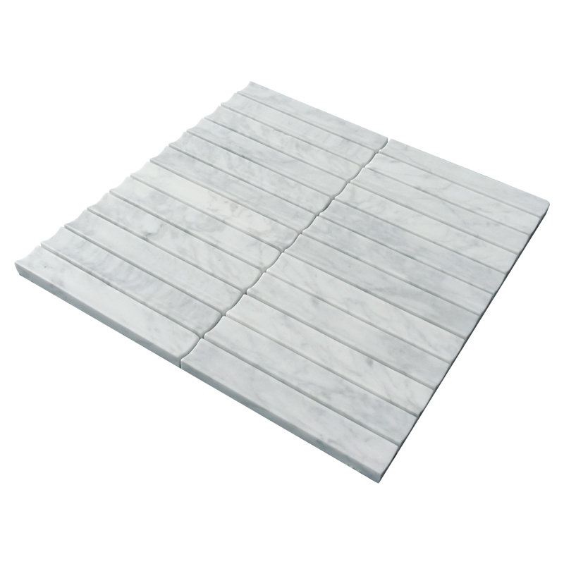 Stacked 3" x 1" Marble Linear Mosaic Wall & Floor Tile, White Concave