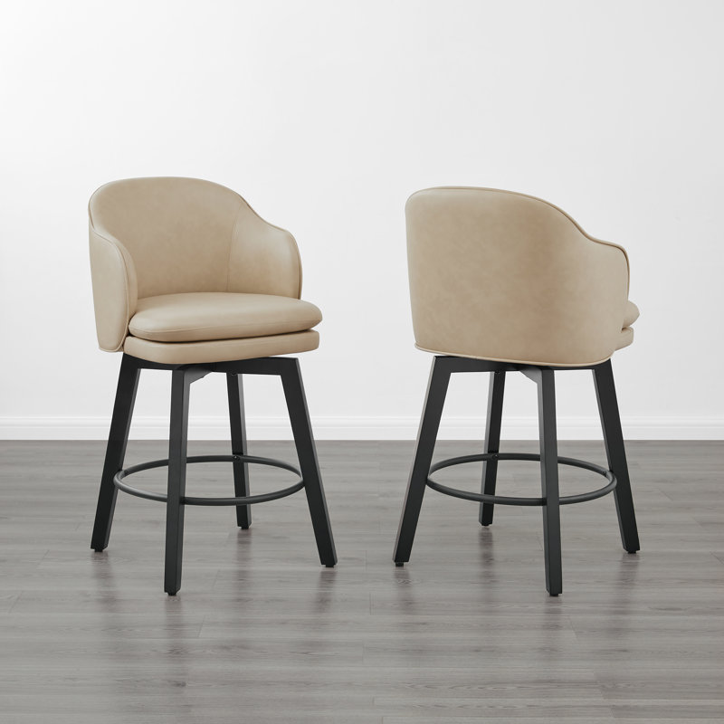 Swivel Bar Stool With Back, Beige, 2