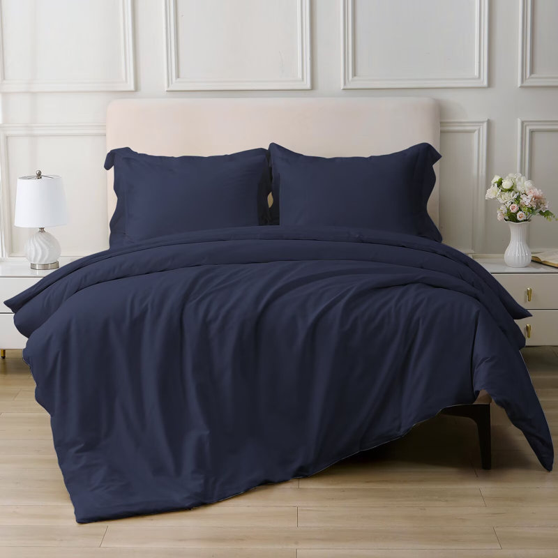 Ensemble de housse de couette 100% coton, Marine, Housse de couette pour très grand lit et 2 taies 