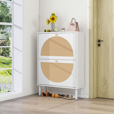 2 Door Shoe Rack, Rattan, Double Layer, Suitable For Living Room, Hallway