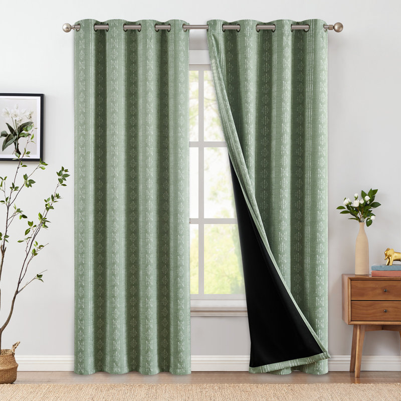 Ayani Bohemian Blackout Curtain Panel, 52" W x 84" L, Sage Green/White