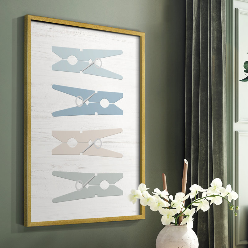 Laundry Pins Framed Print - Solid Wood, Gold Frame, 20" H x 16" W