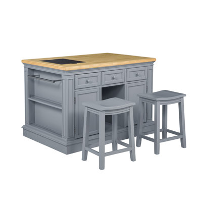 Posie Kitchen Island With 2 Stools by Red Barrel Studio