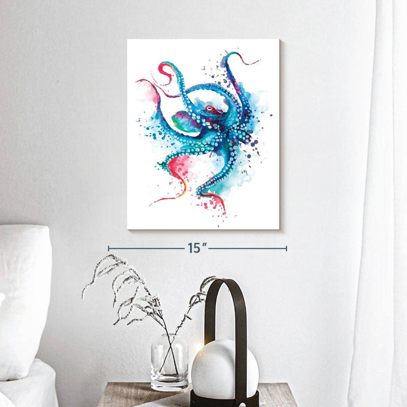 Blue Octopus Splash sur impression sur toile, H 15 po x l 12 po x P 1,25 po