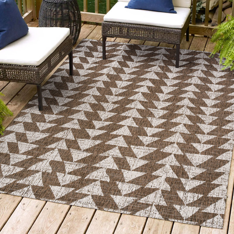 Andratx Modern Tribal Geometric Brown/Beige Indoor/Outdoor Rug, Rectangle 3'11" x 6'
